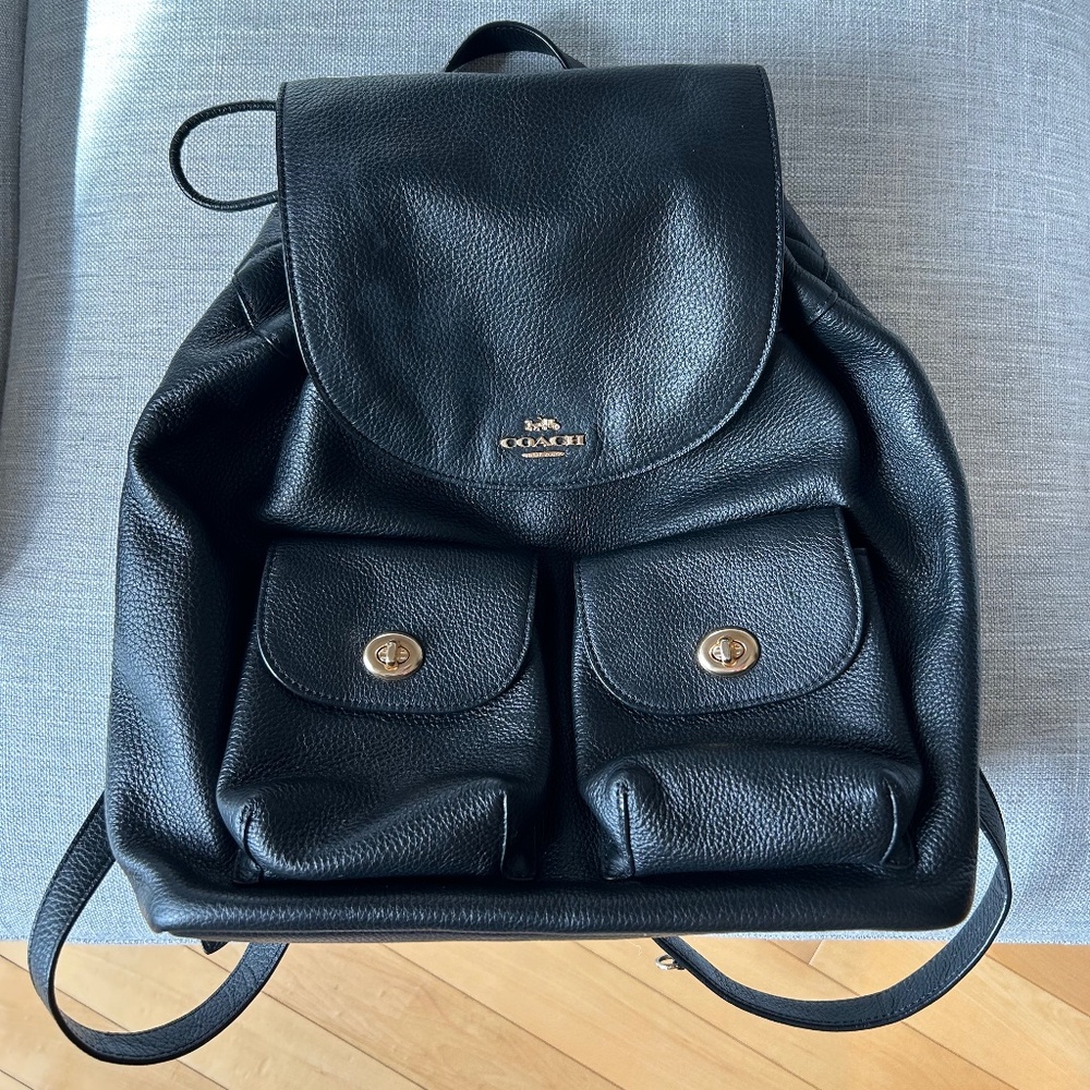 Coach Black Leather Backpack